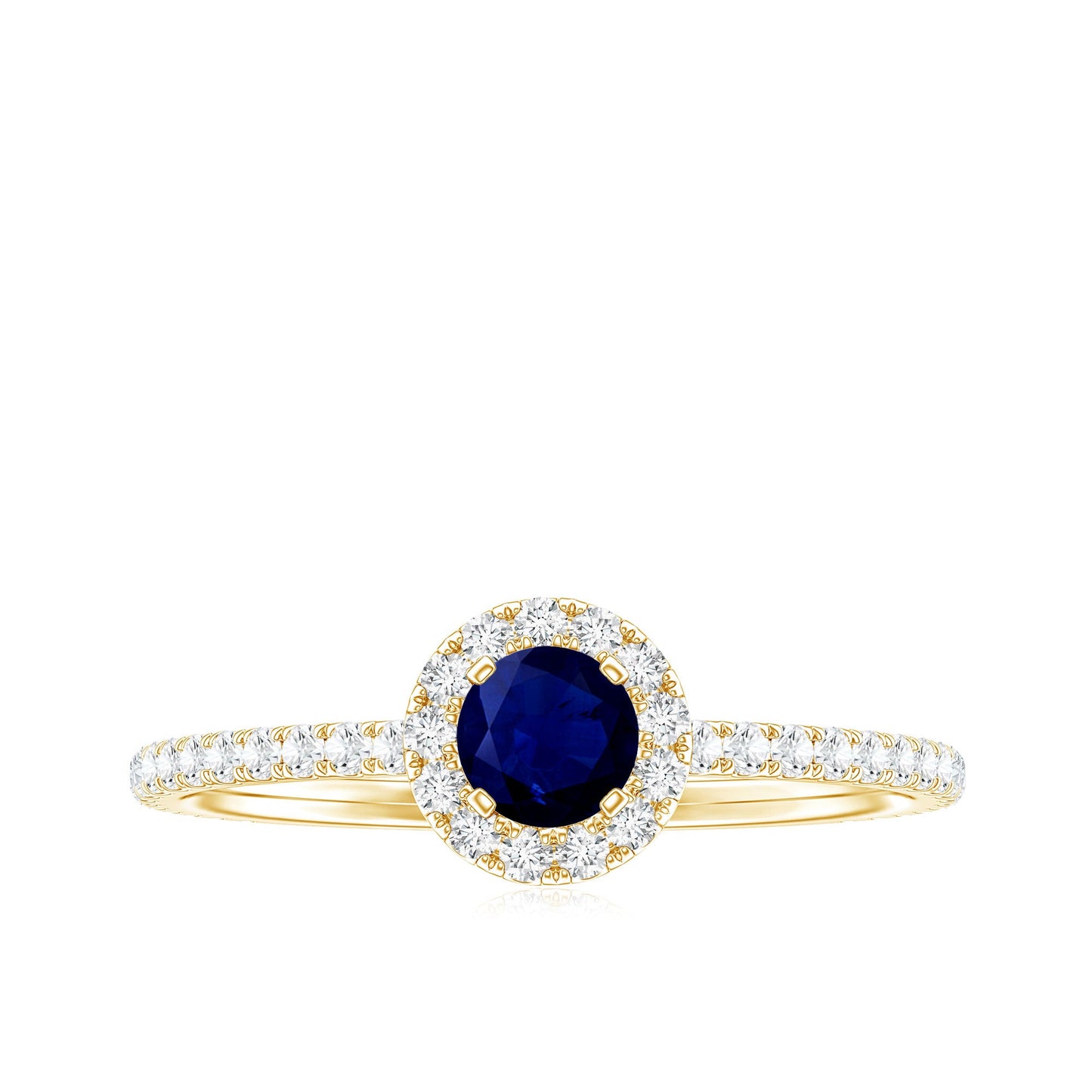 Anillo de compromiso minimalista con zafiro azul de 0,9 quilates y halo de diamantes
