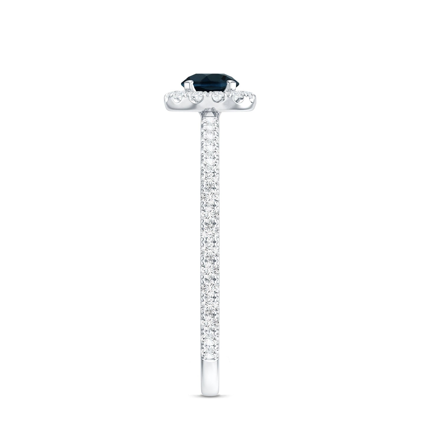 Anillo de compromiso minimalista con topacio azul de talla redonda y diamantes