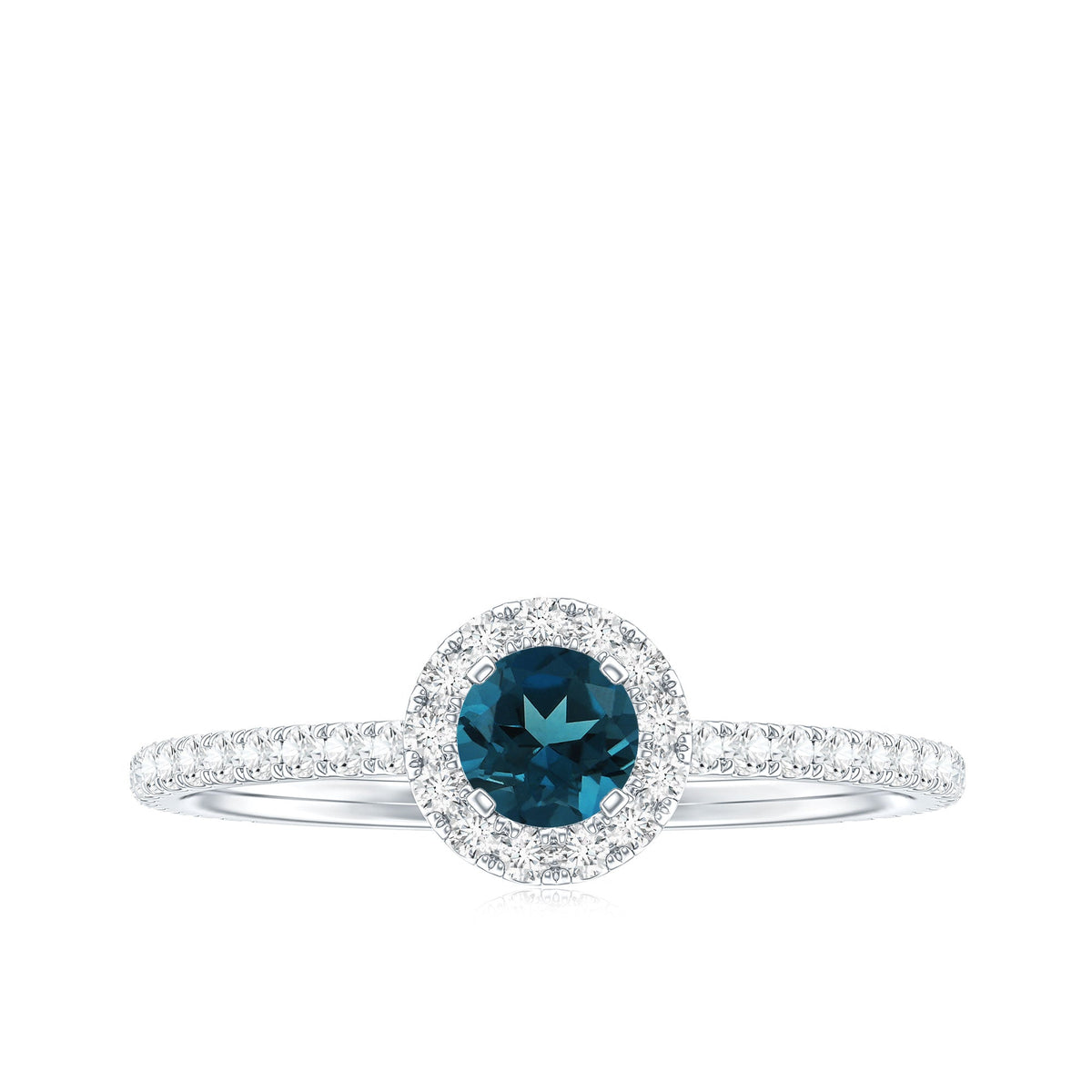 Anillo de compromiso minimalista con topacio azul de talla redonda y diamantes