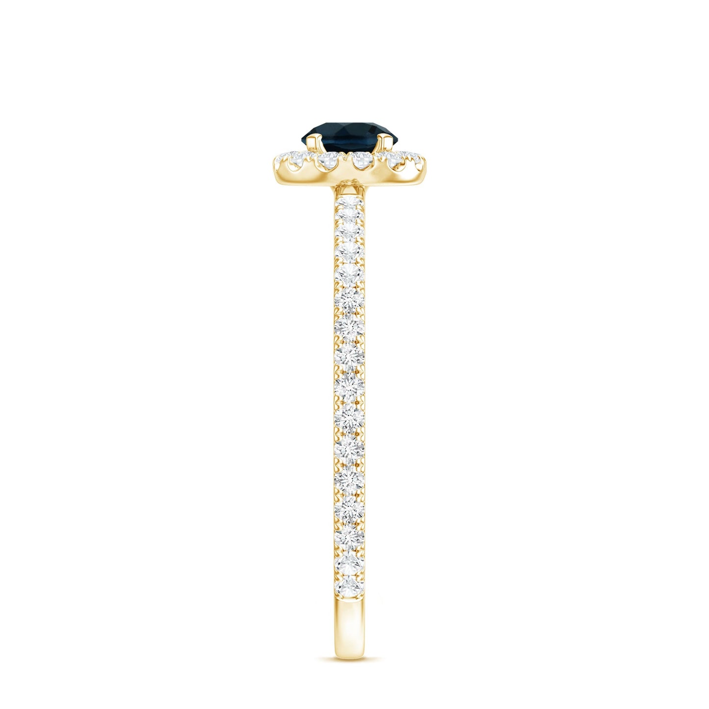 Anillo de compromiso minimalista con topacio azul de talla redonda y diamantes