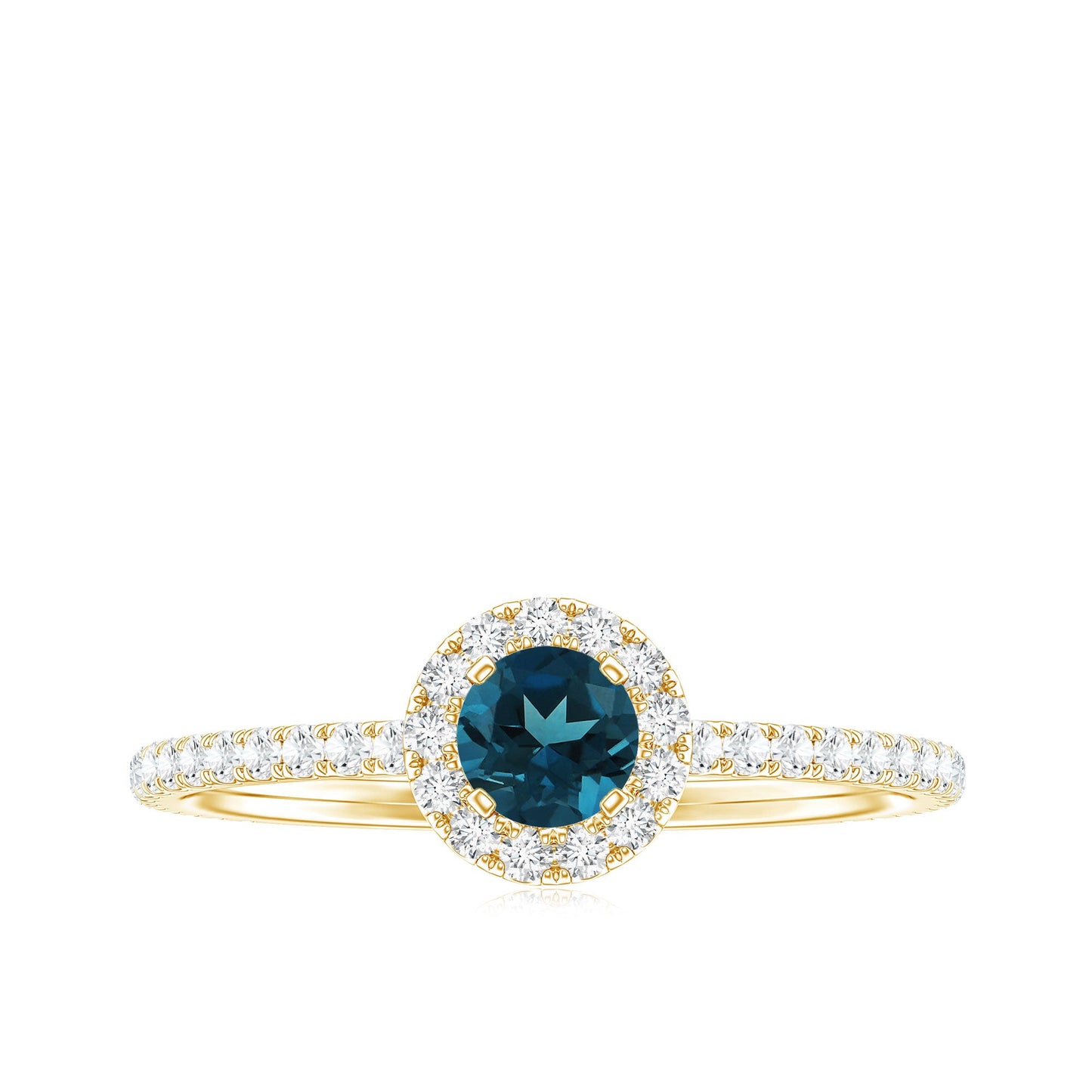 Anillo de compromiso minimalista con topacio azul de talla redonda y diamantes