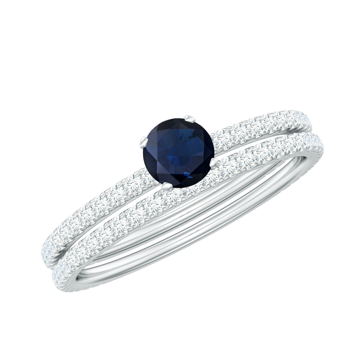 Natural Half Carat Blue Sapphire and Diamond Engagement Ring Set
