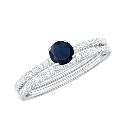 Natural Half Carat Blue Sapphire and Diamond Engagement Ring Set