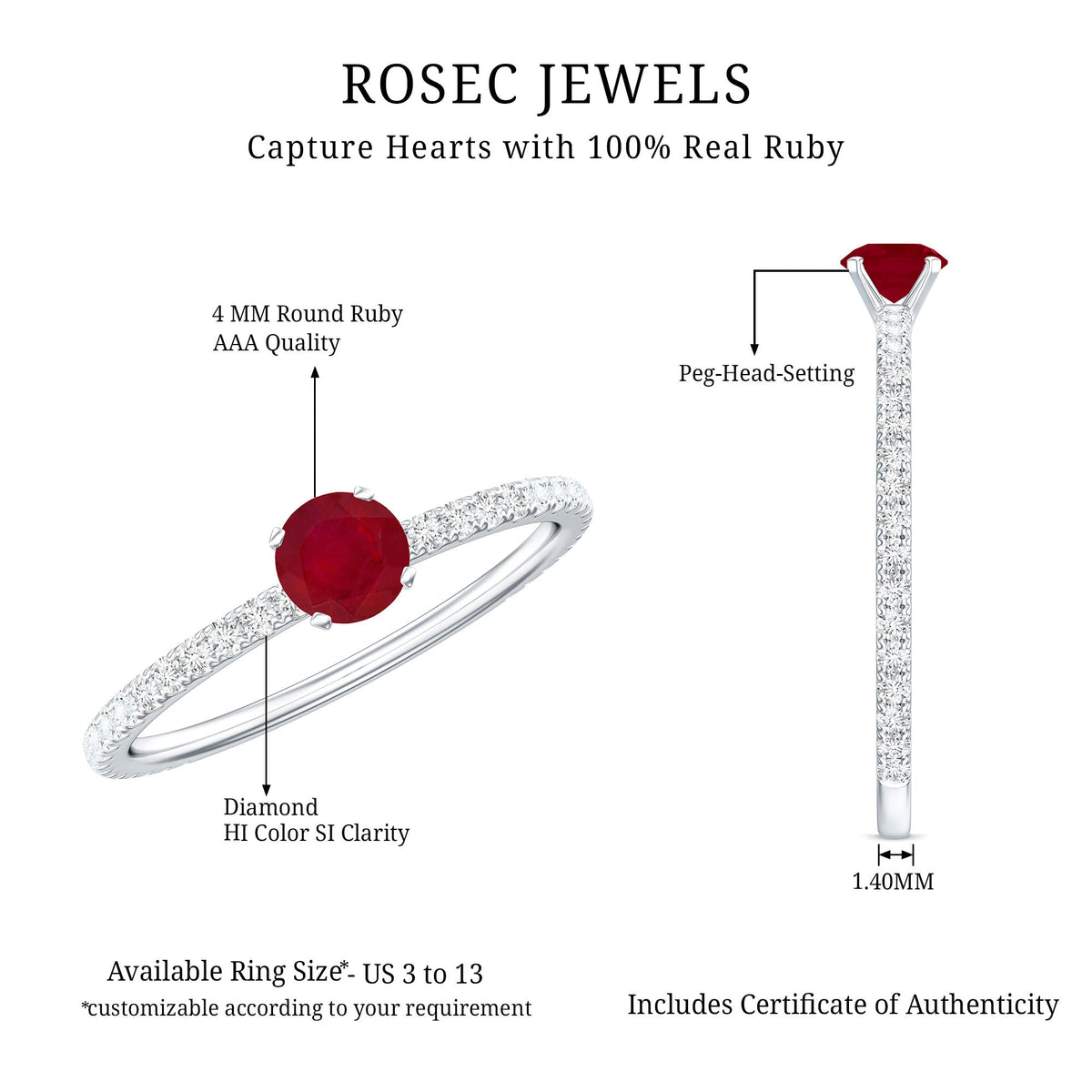 Natural Ruby Promise Ring with Diamond for Women