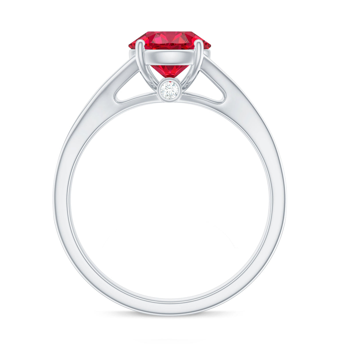Anillo de compromiso de rubí y diamante creado en laboratorio con vástago dividido
