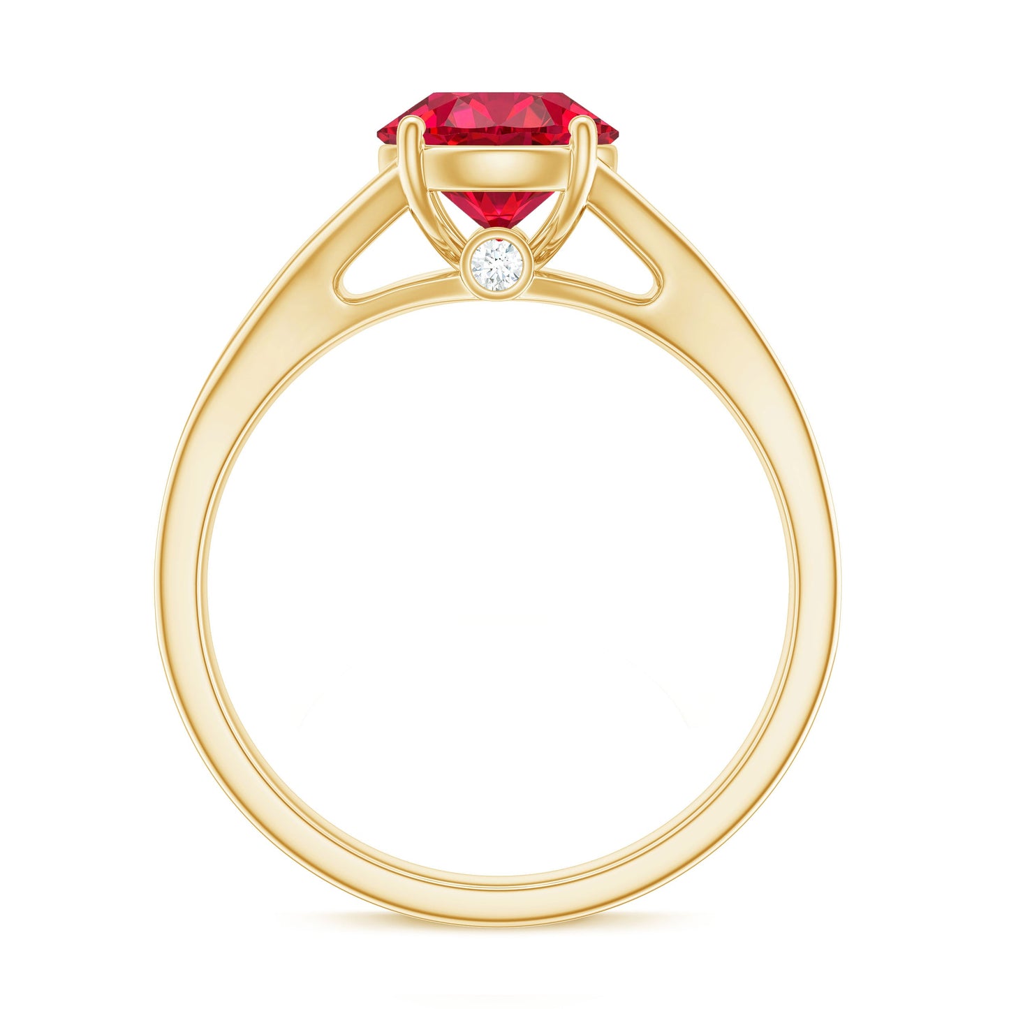 Anillo de compromiso de rubí y diamante creado en laboratorio con vástago dividido