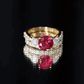 2.3 Carat Lab Created Ruby Bridal Ring Set with Moissanite