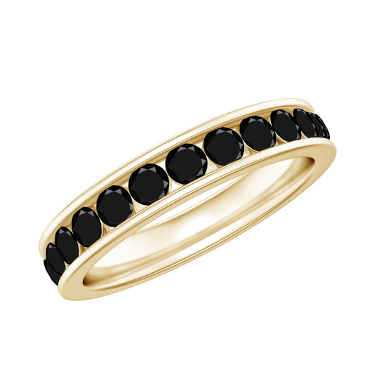 Anillo de eternidad de espinela negra natural engastada en carril para aniversario