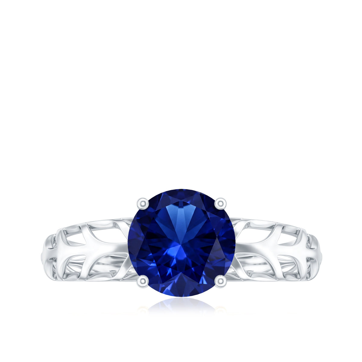 AAAA Quality Lab Created Blue Sapphire Solitaire Ring with Filigree Shank