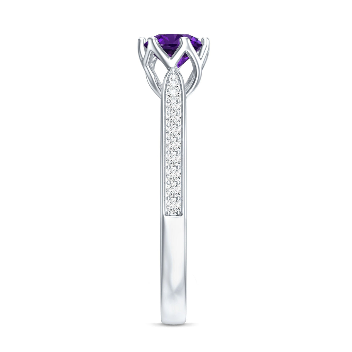 Minimal Amethyst Engagement Ring with Diamond