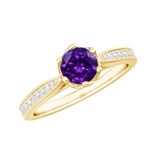 Anillo de compromiso minimalista de amatista con diamante