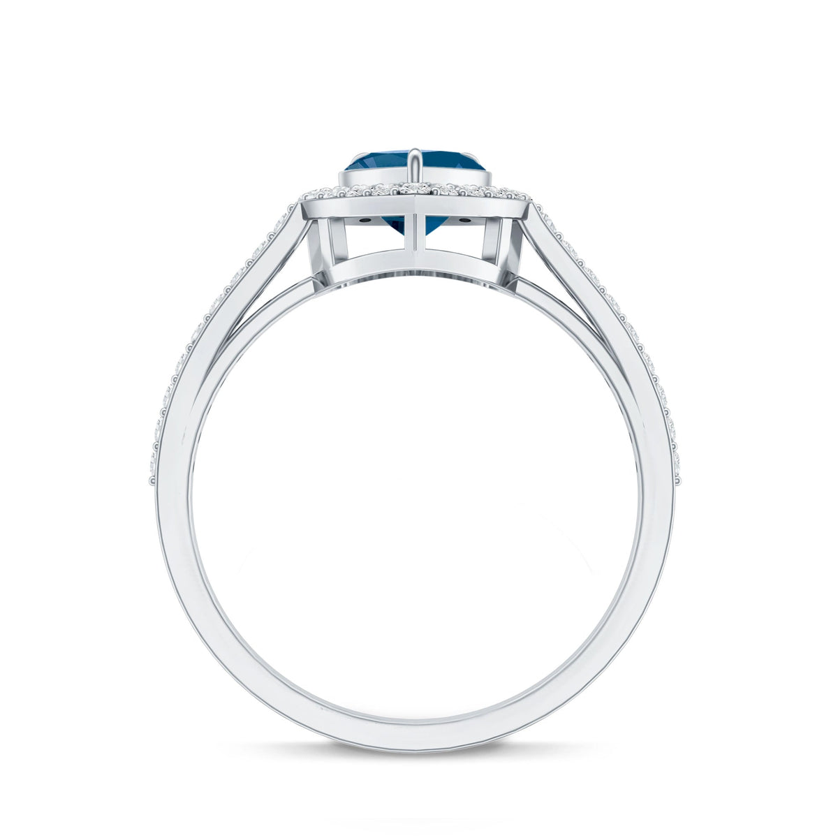 Heart Shaped London Blue Topaz Engagement Ring with Diamond Halo