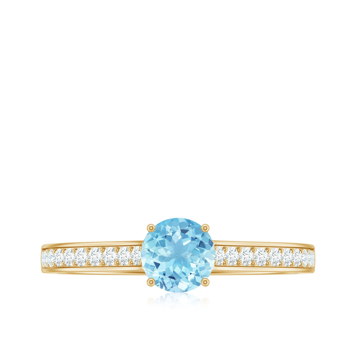 Certified Real Aquamarine Solitaire Ring with Diamond Side Stones