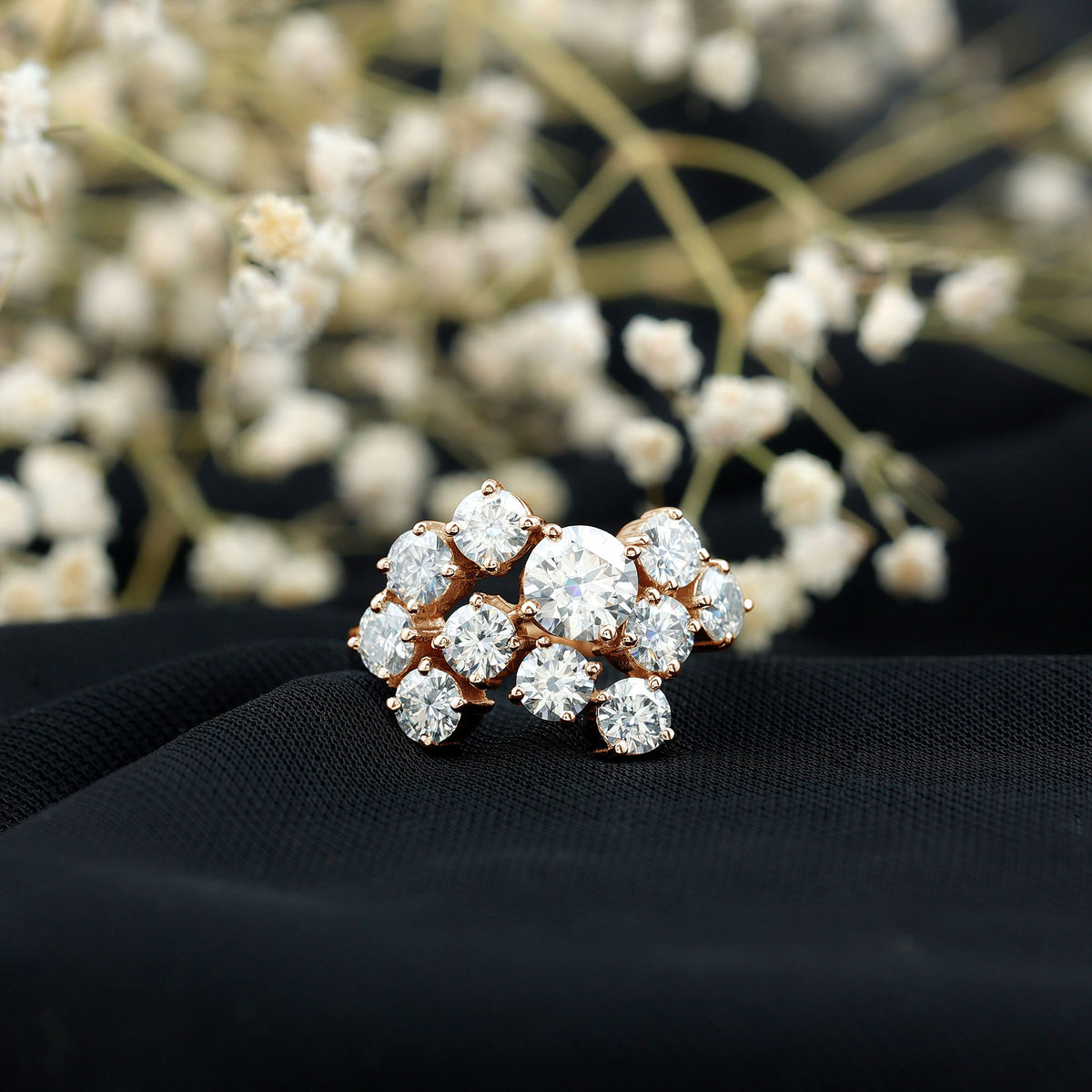 Certified Round Moissanite Cluster Engagement Ring for Women