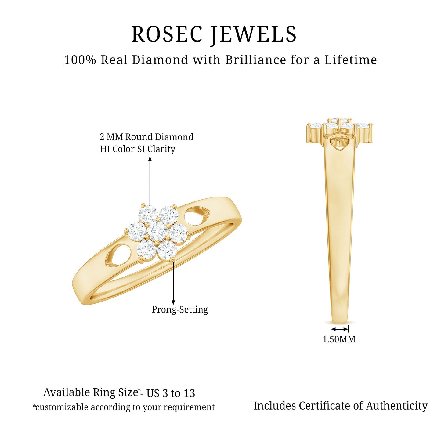 Anillo de promesa en forma de flor con diamantes, inspirado en la naturaleza, para propuesta de matrimonio