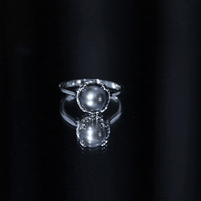 Anillo de compromiso con perla negra de Tahití genuina, seleccionado a mano