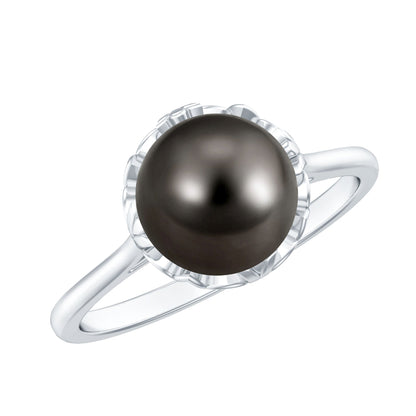 Anillo de compromiso con perla negra de Tahití genuina, seleccionado a mano