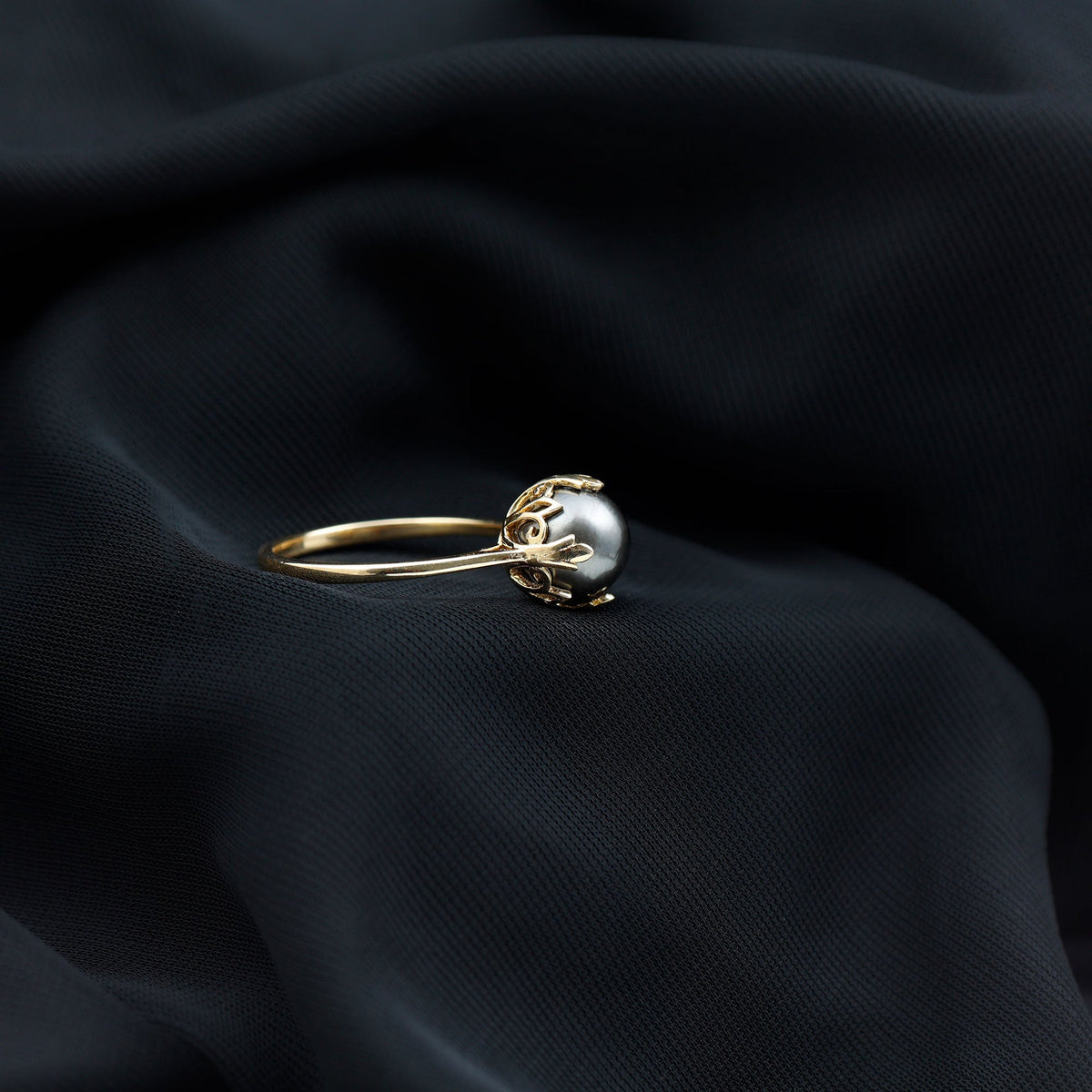 Anillo de compromiso con perla negra de Tahití genuina, seleccionado a mano