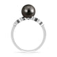 Tahitian Black Pearl and Diamond Leaf Minimal Engagement Ring
