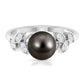 Tahitian Black Pearl and Diamond Leaf Minimal Engagement Ring