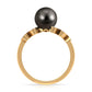 Tahitian Black Pearl and Diamond Leaf Minimal Engagement Ring