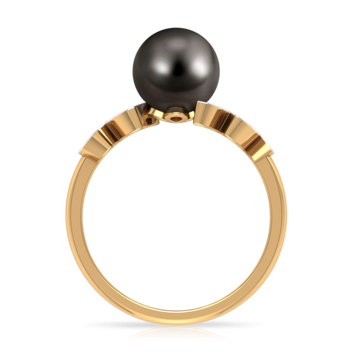 Tahitian Black Pearl and Diamond Leaf Minimal Engagement Ring