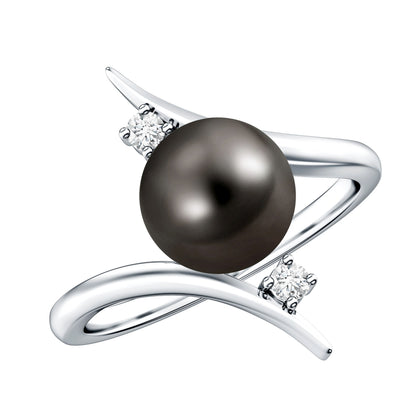 Tahitian Black Pearl Bypass Engagement Ring with Diamond