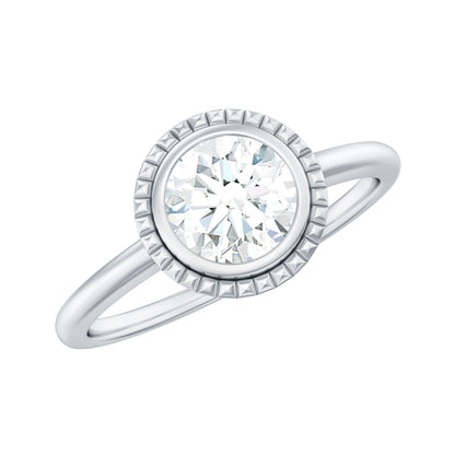 Anillo de compromiso solitario de moissanita redonda de 0,9 quilates con engaste de bisel