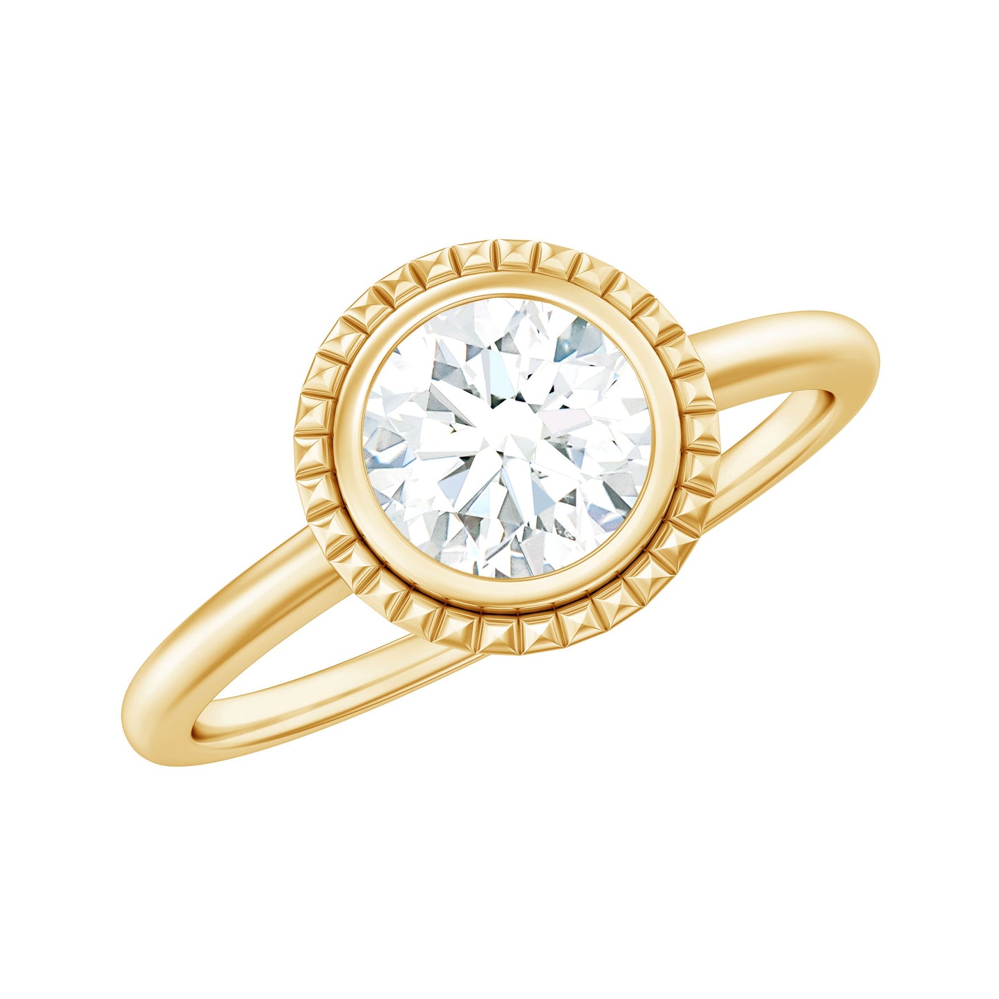 Anillo de compromiso solitario de moissanita redonda de 0,9 quilates con engaste de bisel