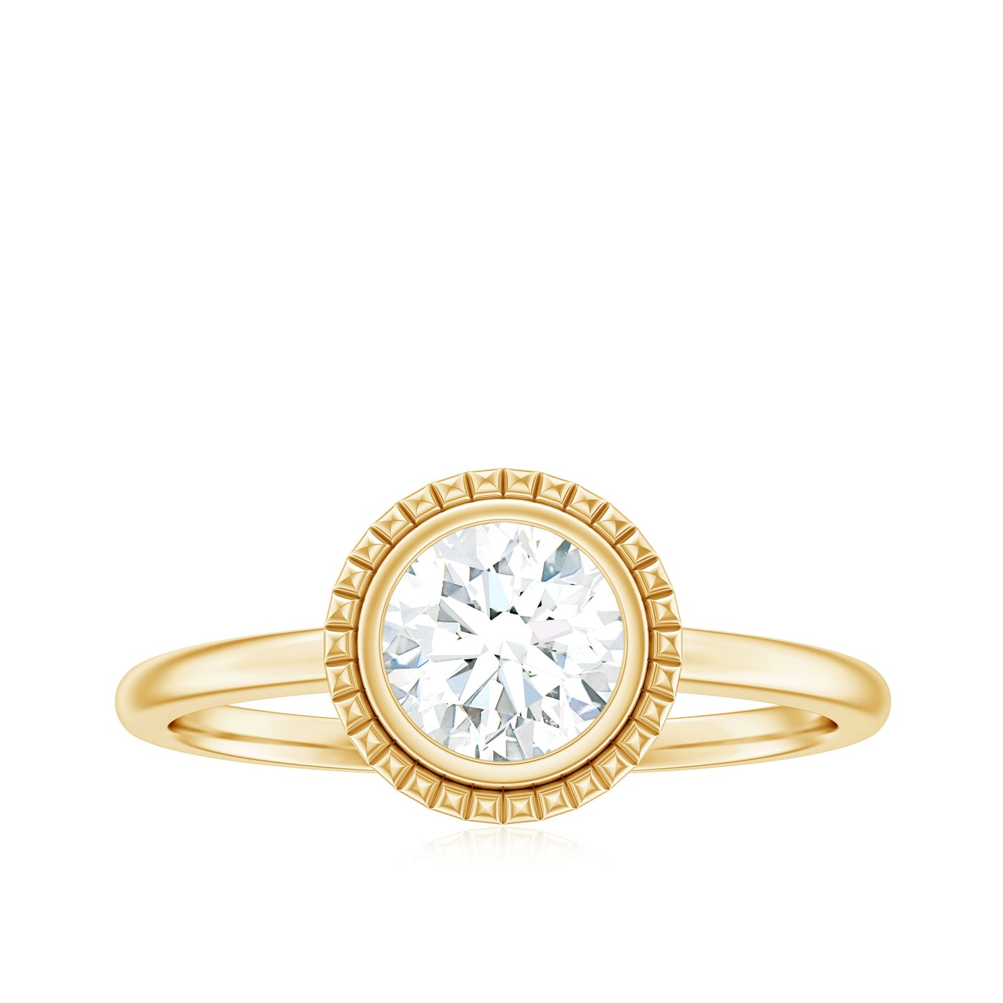 Anillo de compromiso solitario de moissanita redonda de 0,9 quilates con engaste de bisel