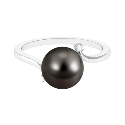 8 Carat Solitaire Tahitian Pearl Bypass Engagement Ring with Diamond