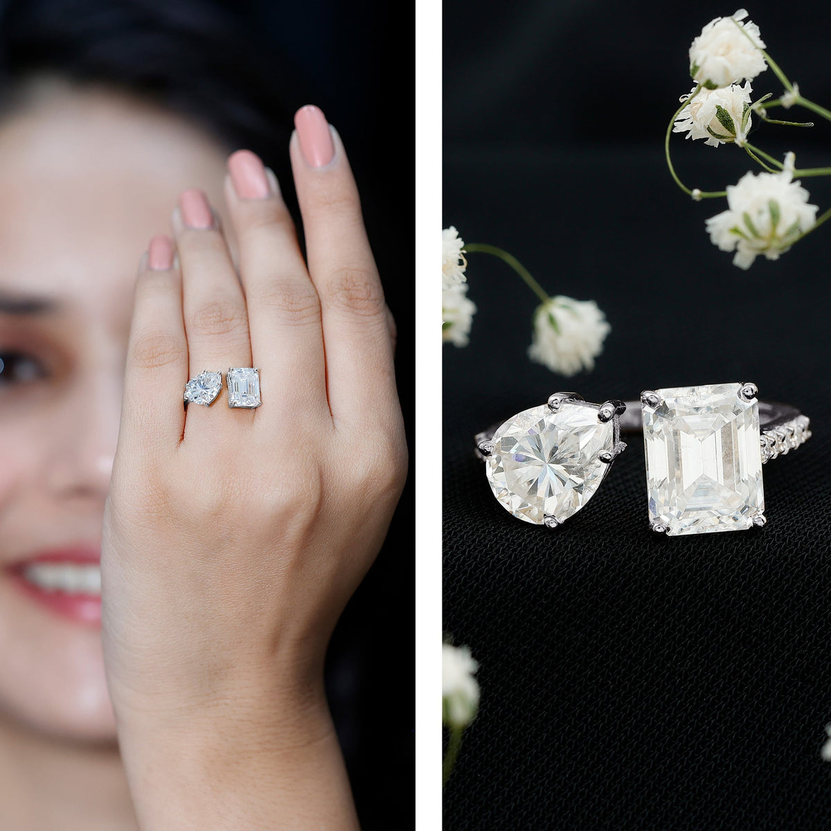 Toi Et Moi Moissanite Engagement Ring for Women