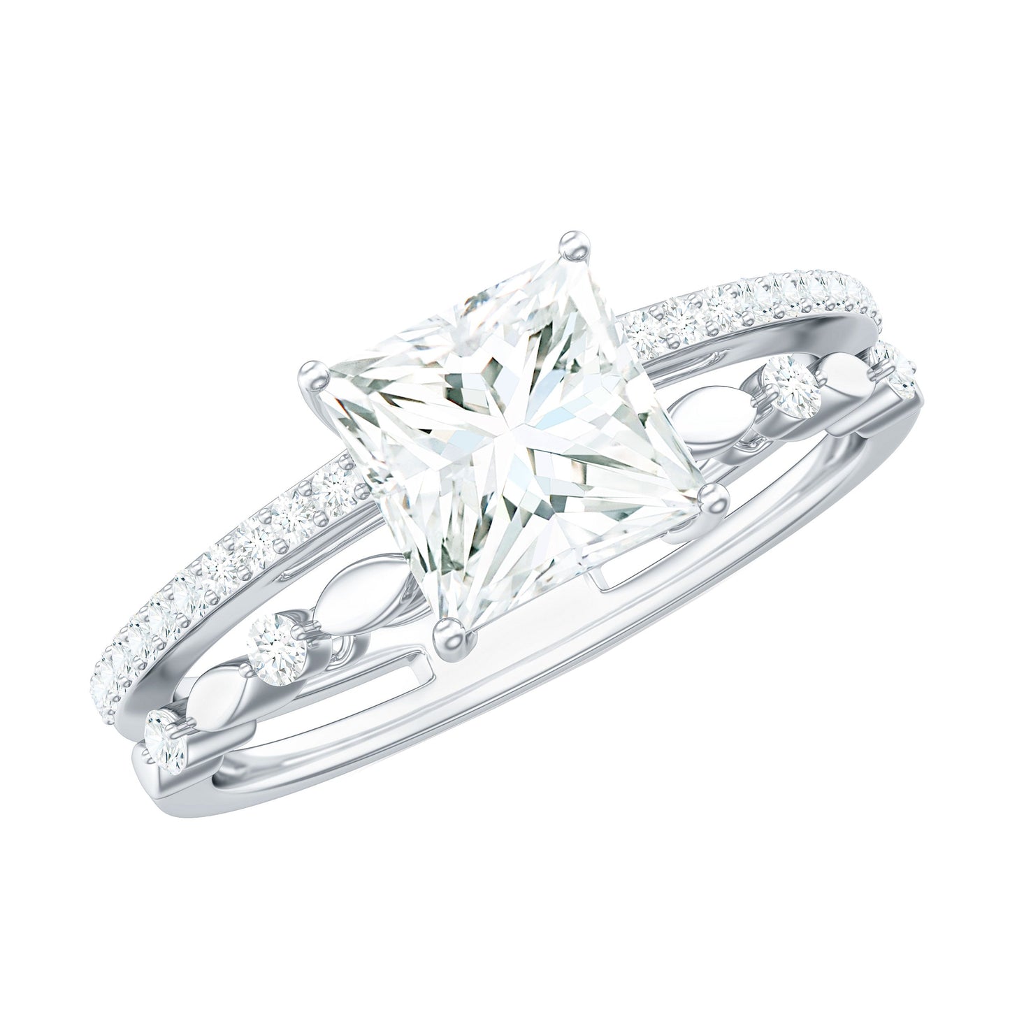 Anillo de compromiso de moissanita talla princesa con certificado