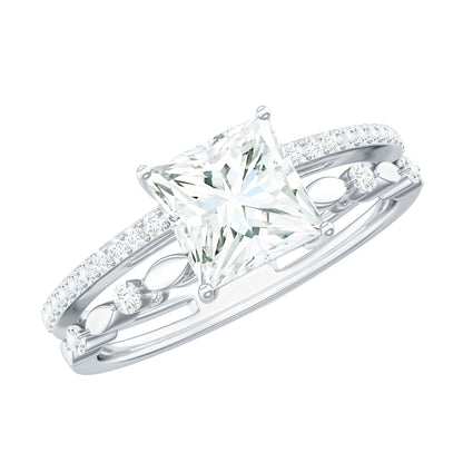 Anillo de compromiso de moissanita talla princesa con certificado