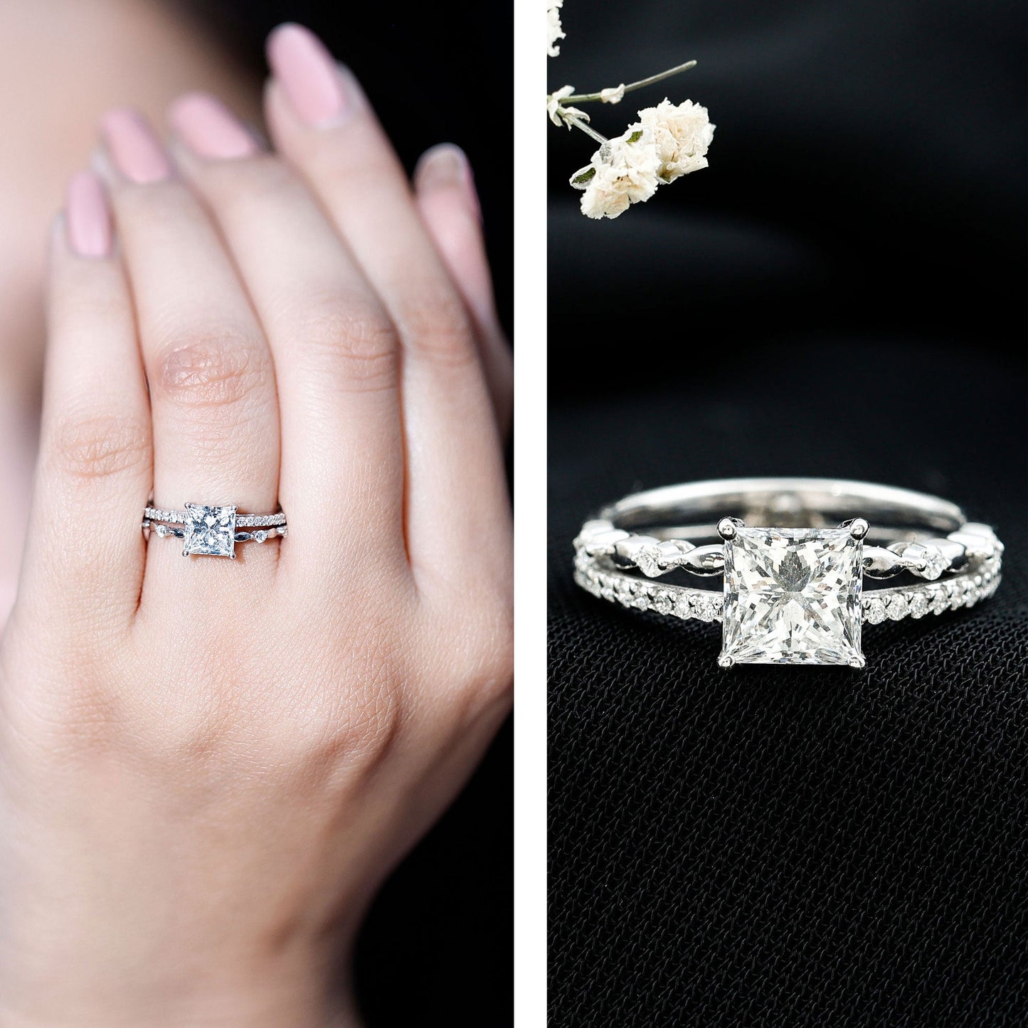 Anillo de compromiso de moissanita talla princesa con certificado