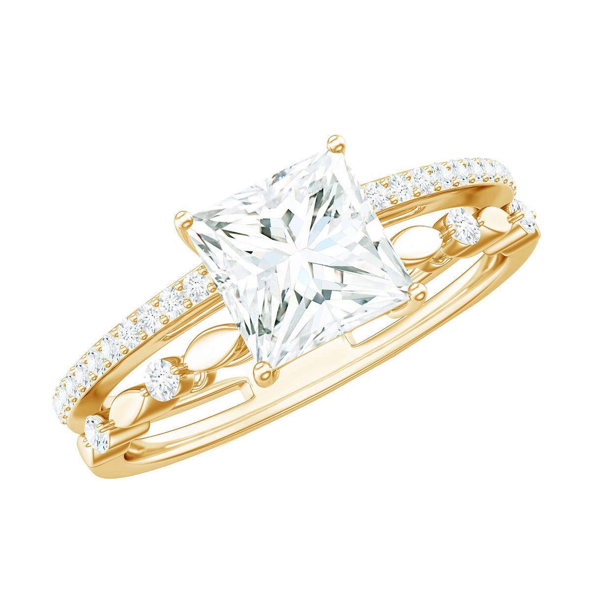 Anillo de compromiso de moissanita talla princesa con certificado