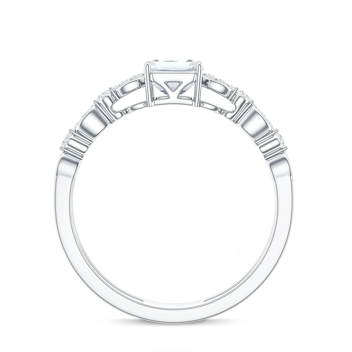 1.8 Carat Emerald Cut Moissanite Solitaire Engagement Double Band Ring