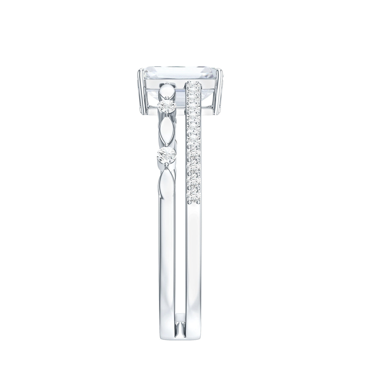 1.8 Carat Emerald Cut Moissanite Solitaire Engagement Double Band Ring