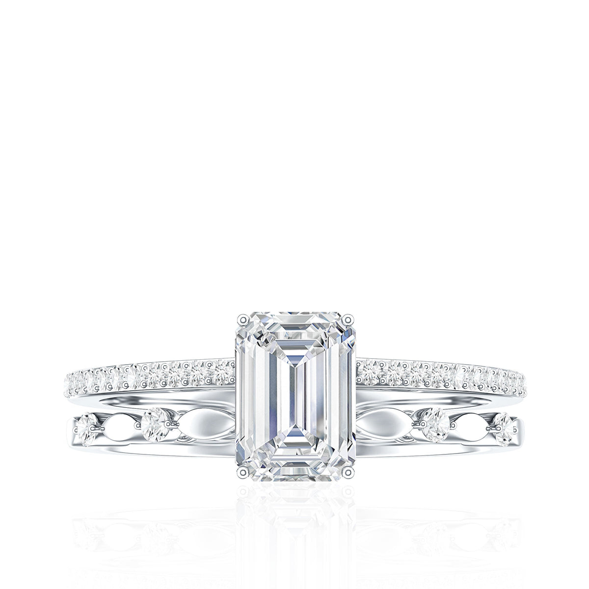 1.8 Carat Emerald Cut Moissanite Solitaire Engagement Double Band Ring