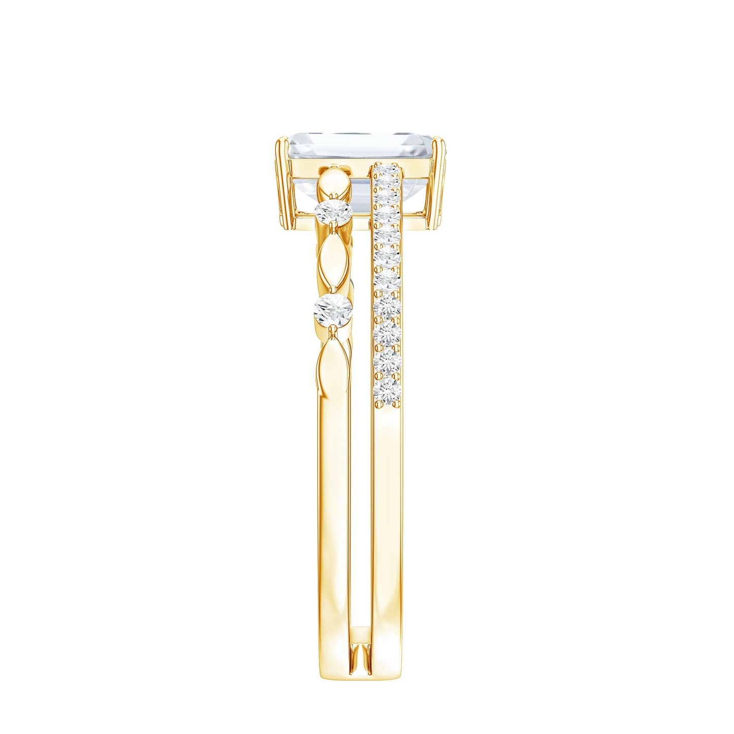 1.8 Carat Emerald Cut Moissanite Solitaire Engagement Double Band Ring