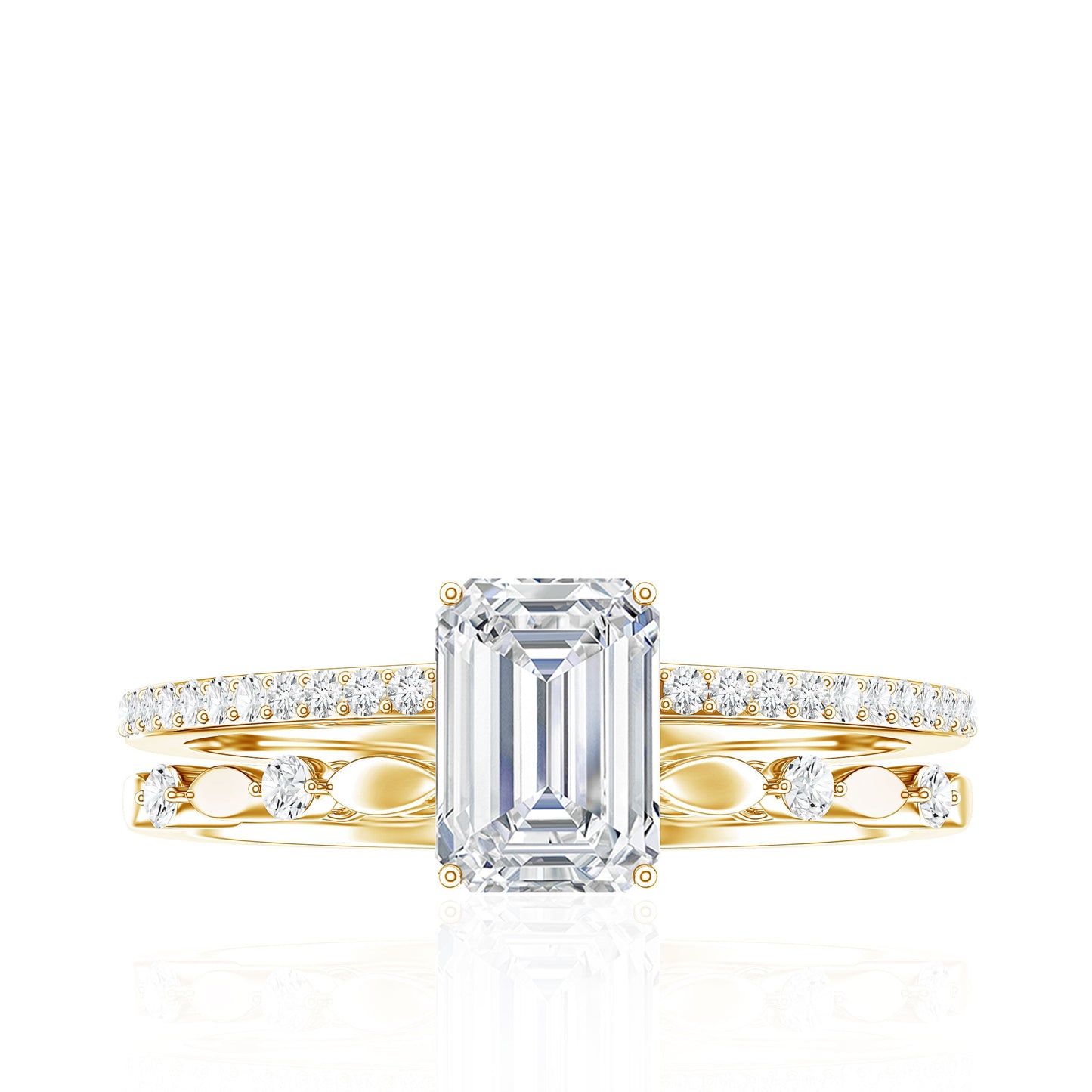 1.8 Carat Emerald Cut Moissanite Solitaire Engagement Double Band Ring