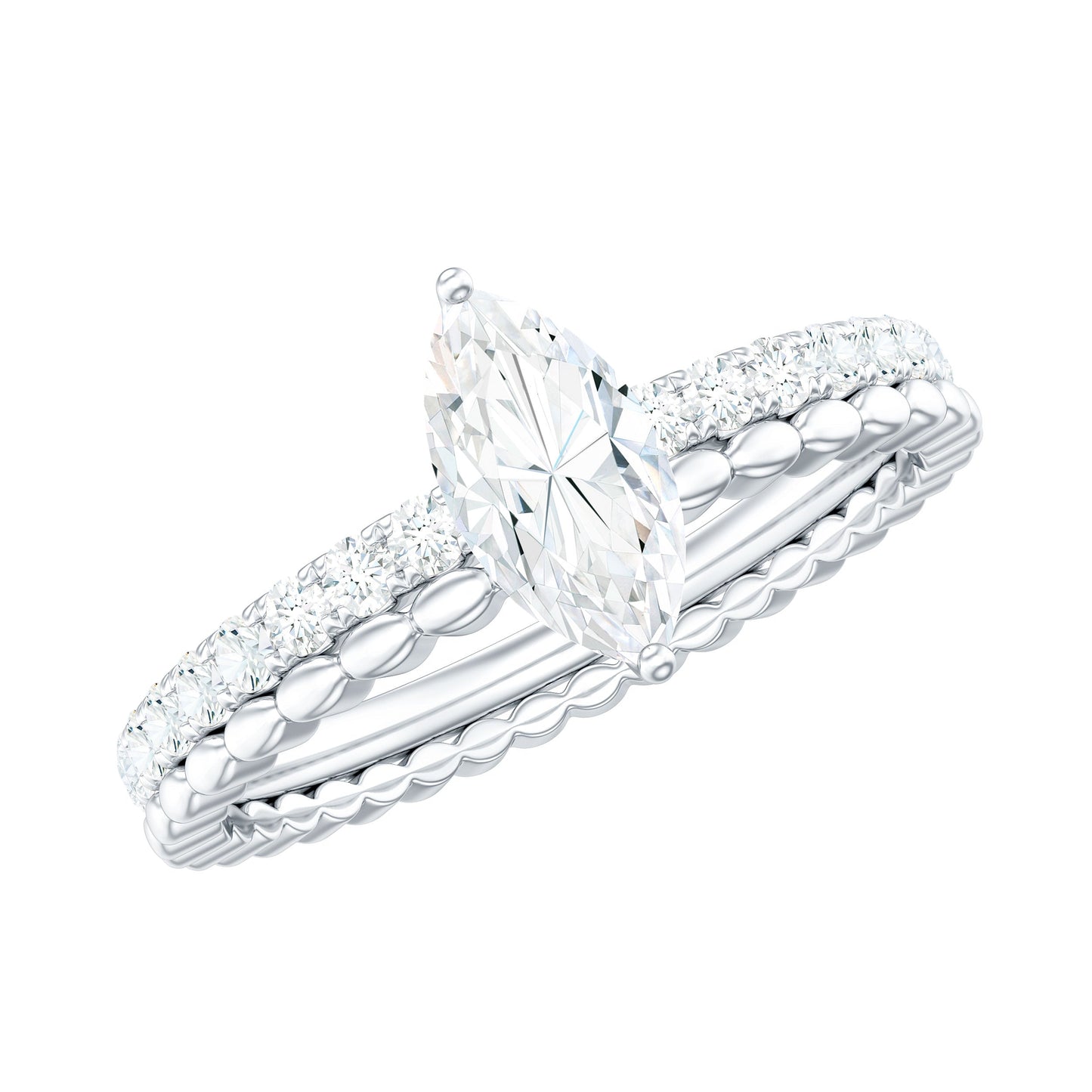 Anillo de compromiso solitario de moissanita con corte marquesa