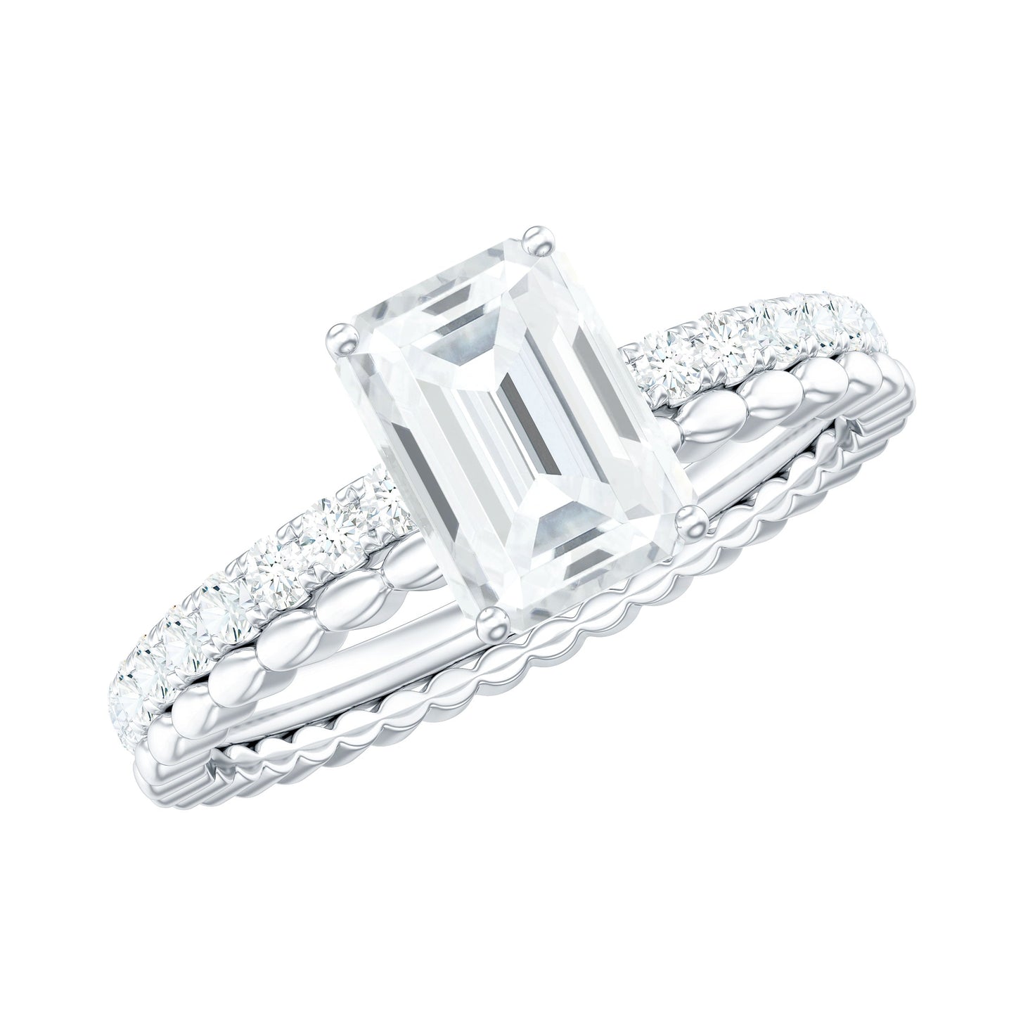 Anillo de compromiso solitario de moissanita con corte esmeralda de 1,8 quilates certificado