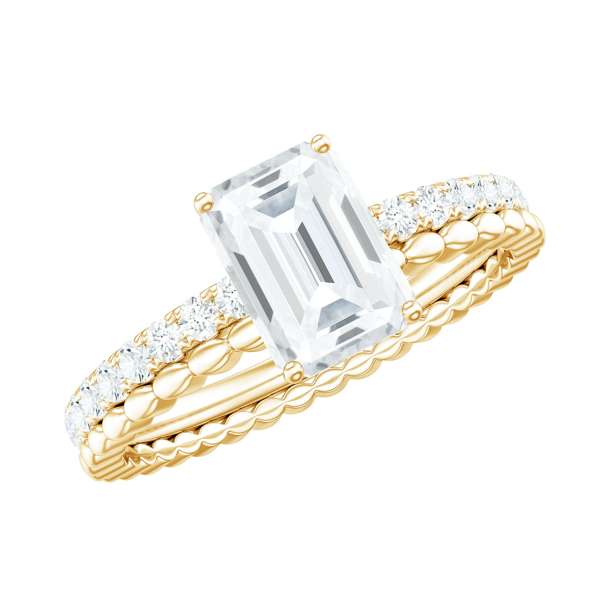Anillo de compromiso solitario de moissanita con corte esmeralda de 1,8 quilates certificado