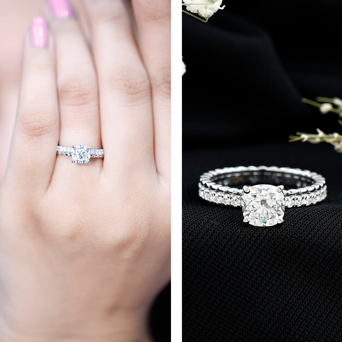 1.7 Carat Certified Cushion Cut Moissanite Solitaire Engagement Ring