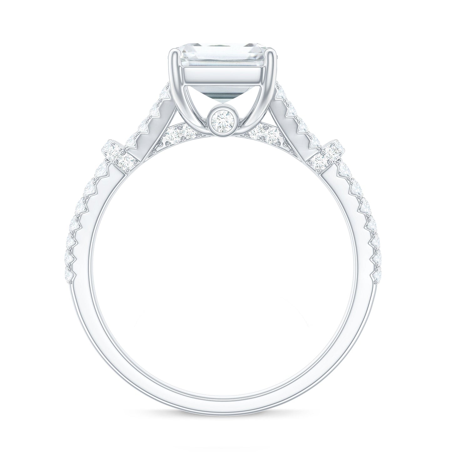 Anillo de compromiso de moissanita de corte esmeralda de 2.8 quilates con brazo dividido para mujer