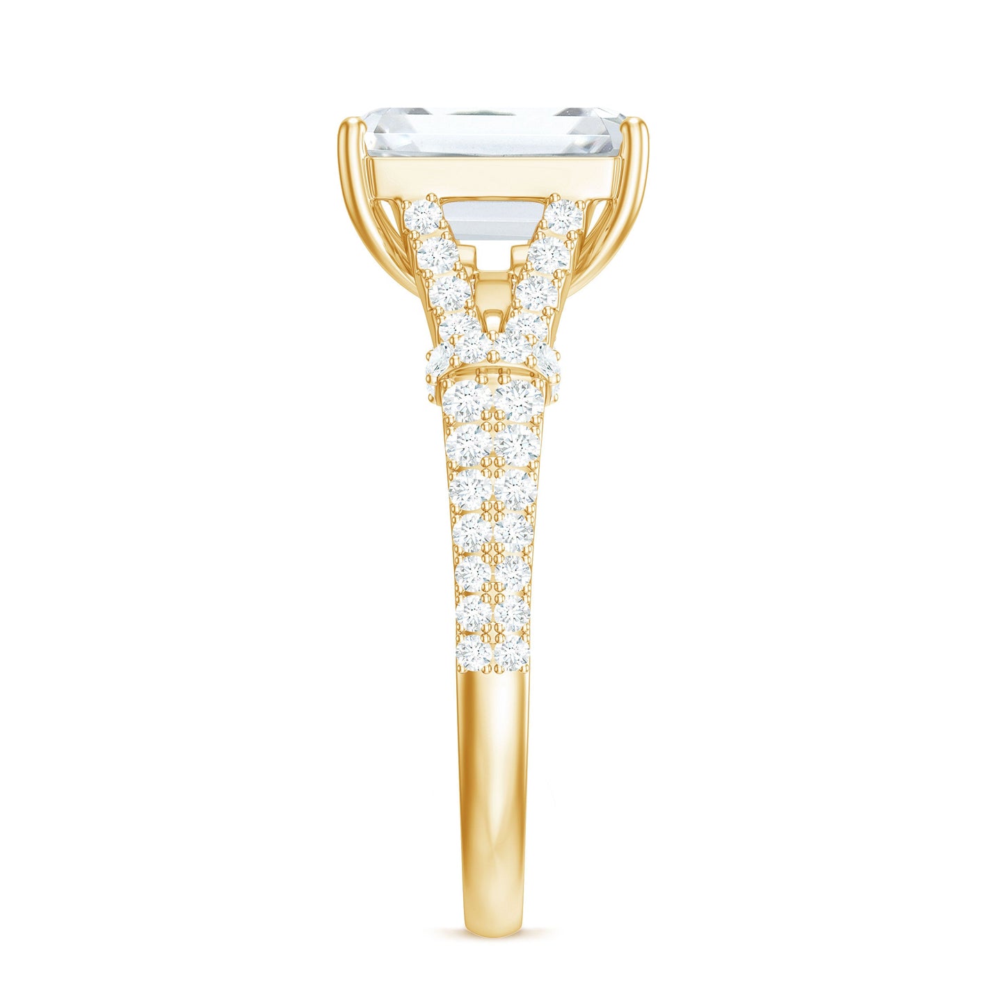 Anillo de compromiso de moissanita de corte esmeralda de 2.8 quilates con brazo dividido para mujer
