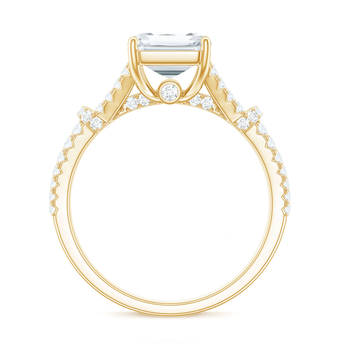 Anillo de compromiso de moissanita de corte esmeralda de 2.8 quilates con brazo dividido para mujer