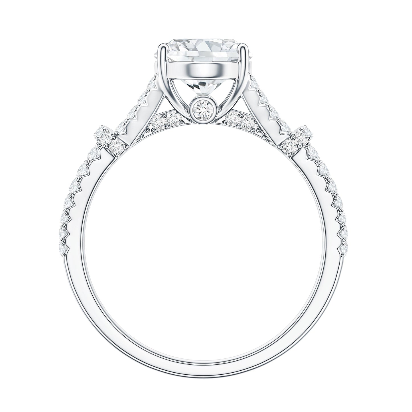Anillo de compromiso llamativo de moissanita con corte ovalado de 2 quilates y brazo dividido