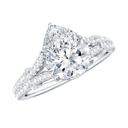 Pear Shaped Moissanite Solitaire Engagement Ring in Split Shank